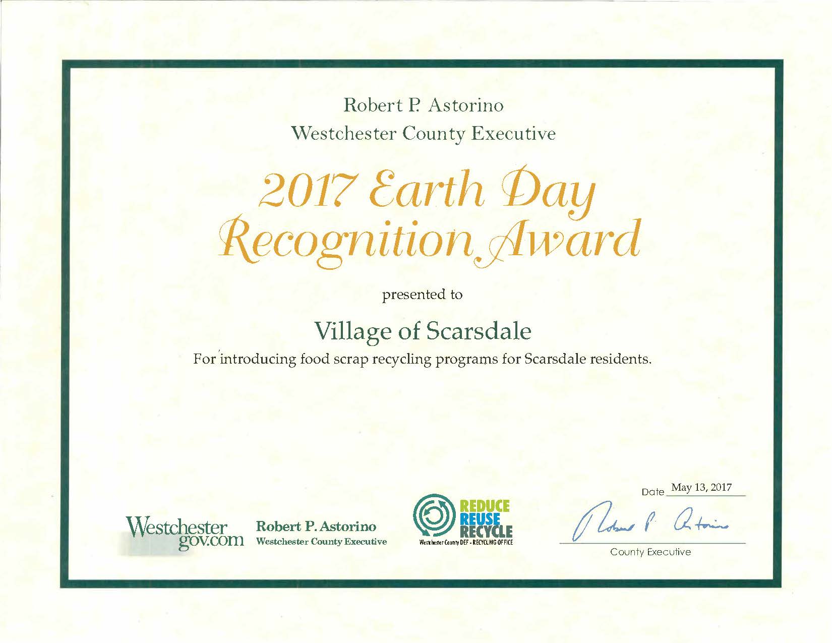 2017 Earth Day Award - Food Scrap Recycling